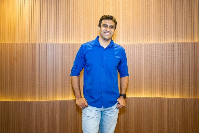 Certified architectural acoustics professional Siddhant Amonkar in an acoustically engineered space