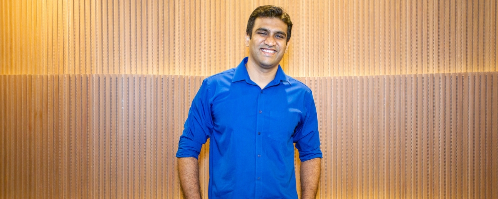 Certified architectural acoustics professional Siddhant Amonkar in an acoustically engineered space